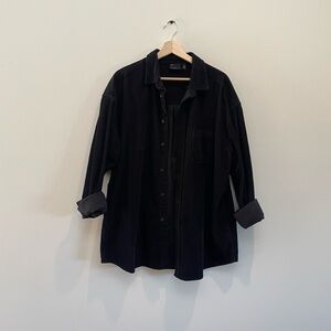 Black Corduroy Button-Up Shirt